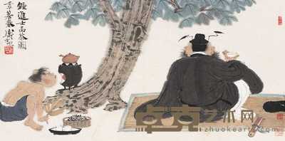 徐乐乐 2002年作 钟进士品茶图 镜心 37×69cm